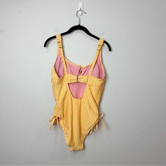 Adore Me Natasha Swimsuit Yellow Pink Tank Stripes Conch - Picture 4 of 7